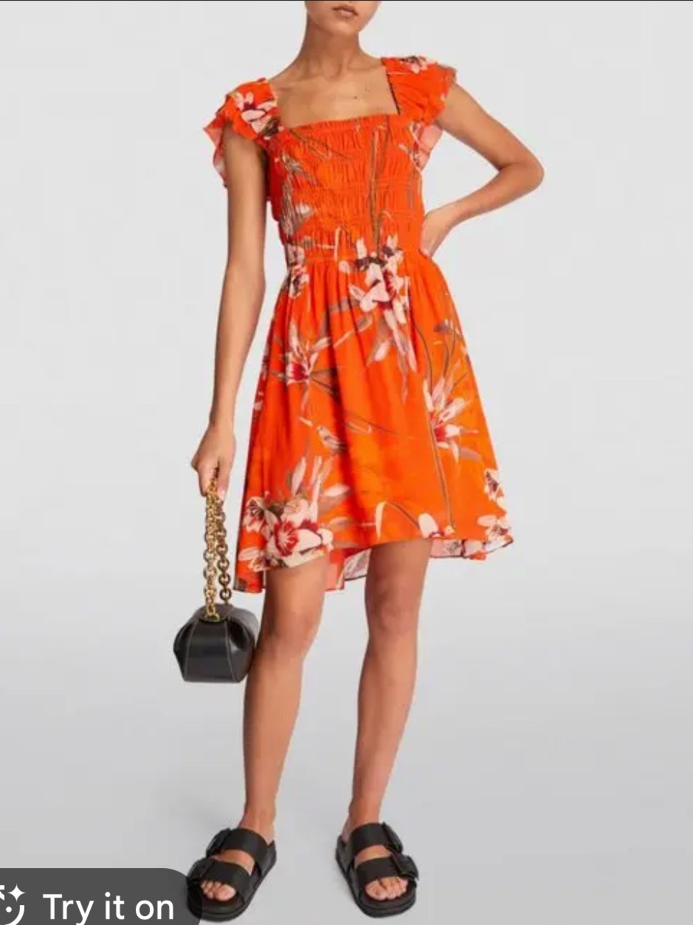 Allsaints Floral Smocked Sundress with Ruffle Straps Size 10